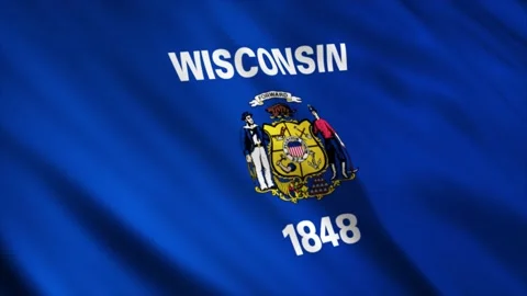 Wisconsin State Flag waving in the wind Stock Footage 236437649