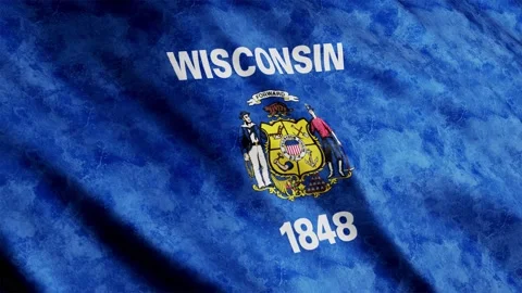 Wisconsin State Flag waving in the wind grunge version Stock Footage 236437849