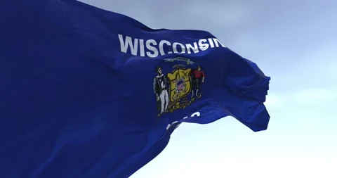 Wisconsin state flag waving in the wind Video stock 292822639
