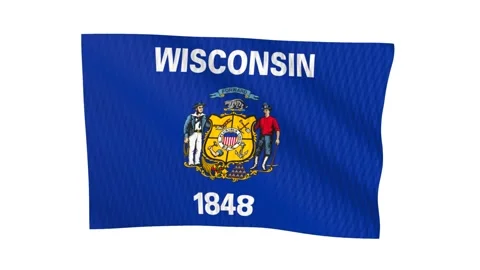 Wisconsin state flag waving in the wind 스톡 동영상 343901007