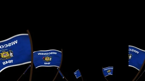 Wisconsin State Flags Waving Crowd. Realistic 4K 60fps Seamless Loop Stock Footage 338406159