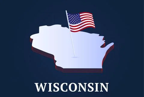 Wisconsin state Isometric map and USA national flag 3D isometric shape of us  Stock Illustration