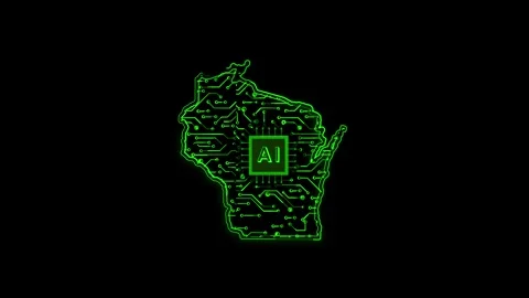 Wisconsin State Map AI Chipset Technology Opener Stock Footage 337093298