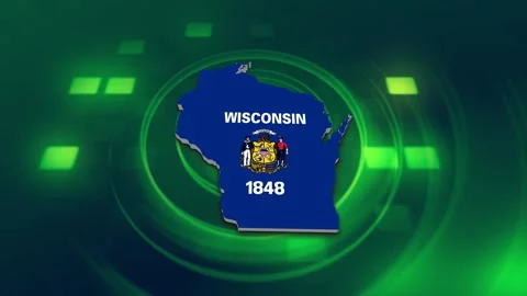 Wisconsin State Map and Flag Background Stock Footage 344649530