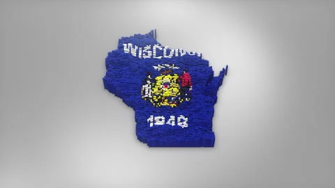 Wisconsin State Map with Flag Intro Background Stock Footage 315167982