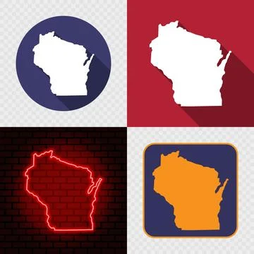Wisconsin State Map Icons Set, USA Silhouette Collection in Flat, Minimal a.. Stock Illustration