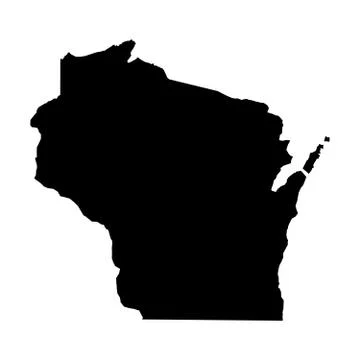 Wisconsin, state of USA - solid black silhouette map of country area. Simple Ilustração Stock
