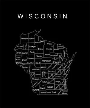 Wisconsin State vector map silhouette illustration isolated on black Иллюстрация