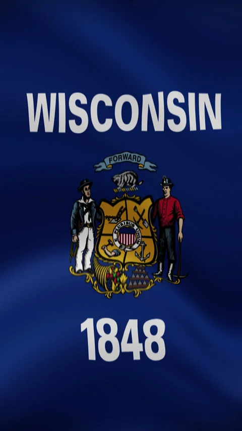 Wisconsin State Waving Flag in Vertical Orientation – Realistic Loop Animation Video stock 294949286