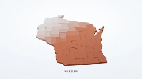 Wisconsin USA 3D isometric state map with county borders rotating on a clean 库存影片 340404677