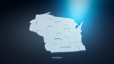 Wisconsin USA state map with glowing tech digital network style Stock Footage 340614246