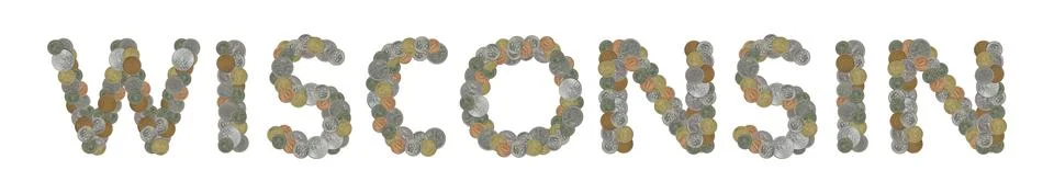 WISCONSIN  word with stack of coins on white background Stock Illustration