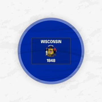 Wisconsinite Flag in a Circular Emblem Design, Abstract Round Sticker Illus.. Stock Illustration