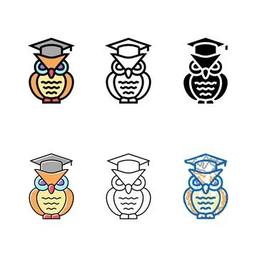 Wisdom owl color icon vector set 库存插图
