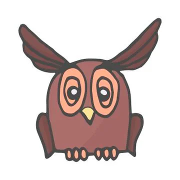 Wisdom owl hand drawn color doodle icon. Owl bird symbolizing wisdom vector Stock Illustration