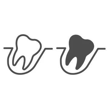 Wisdom tooth line and solid icon. Malocclusion problem, crooked teeth symbol Stock Illustration