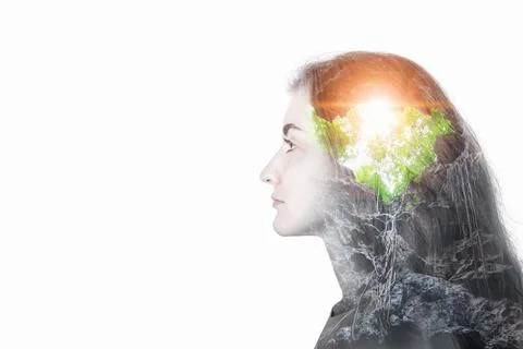 Wisdom Tree and Imagine Intelligence Knowledge Concept, Double Exposure of Th Stock Photos