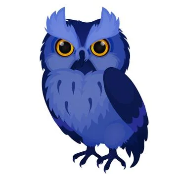 Wise blue owl isolated on white background. Vector cartoon close-up illustration Illustrazione stock