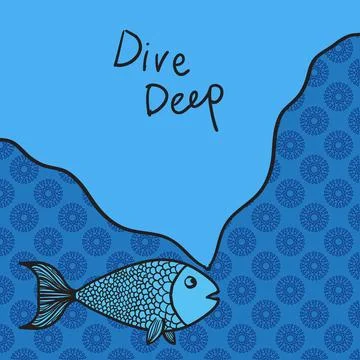 Wise cartoon fish with motto vector illustrationa lot of place for text, t... Stock Photos