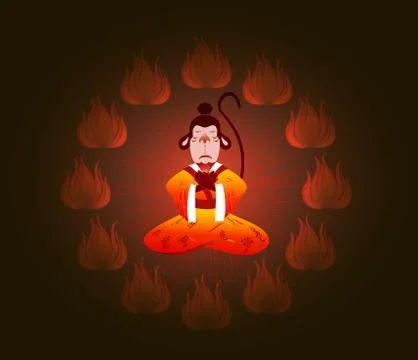 Wise Chinese monkey in a circle of fire. Symbol of the New Year. EPS10 vector Stock Illustration