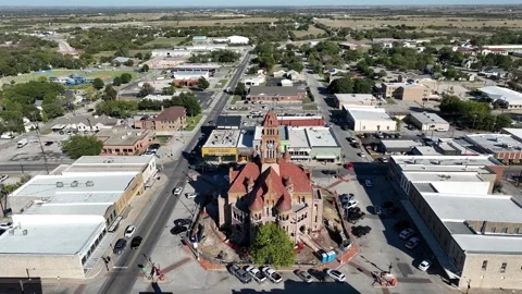 Wise County Courthouse in Decatur Texas fly over Stock Footage 255479558