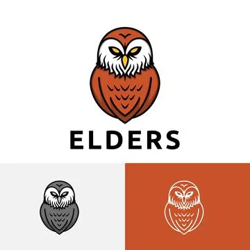 Wise Elders Old Beard Owl Bird Cartoon Logo Stock Illustration