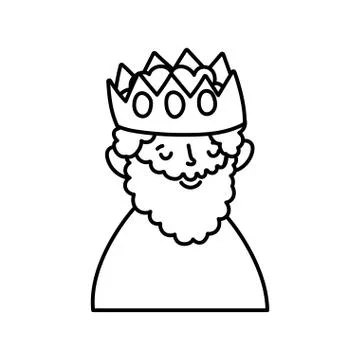 Wise king with crown manger nativity, merry christmas thick line Stock Illustration