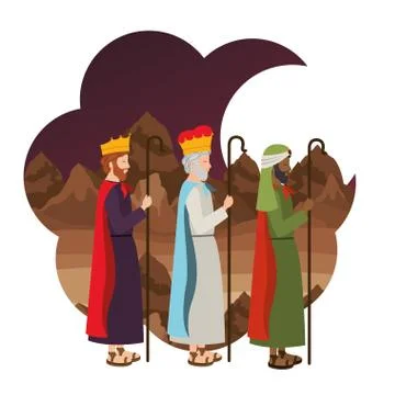 Wise kings manger characters Stock Illustration