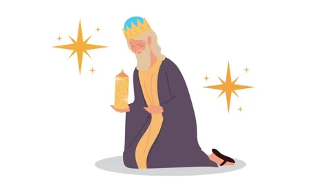 Wise man character kneeling with gift in hand animation for christmas holid.. Video stock 338365635