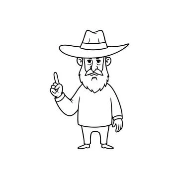 Wise Man Pointing Upwards. A distinguished character with a long beard and .. Stock Illustration