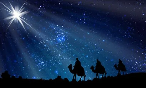 Wise men on a starry night Stock Illustration