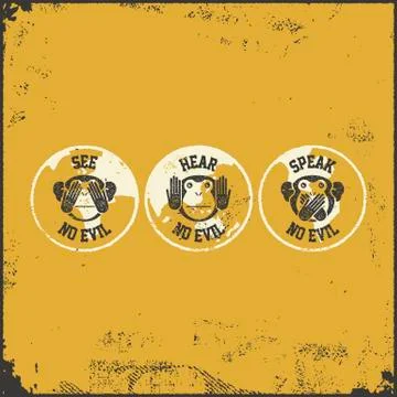 Wise monkey poster Stock Illustration