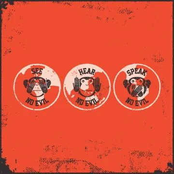 Wise monkey poster Stock Illustration