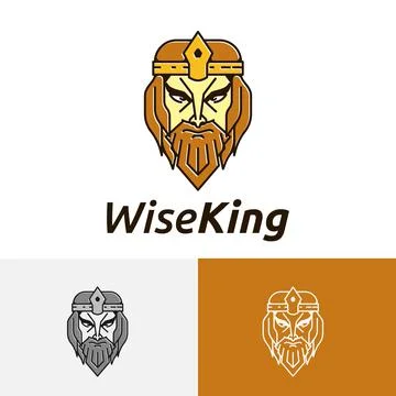 Wise Old Elders Golden Beard King Head Logo Stock Illustration