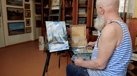 The wise old painter Stock Footage 61436629