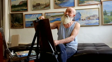 The wise old painter Stock Footage 61436741