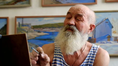 The wise old painter Stock Footage 61436766