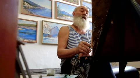 The wise old painter Stock Footage 61436788