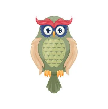 Wise owl with big eyebrows isolated cartoon bird Stock-Illustration