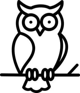 Wise owl bird sitting on branch icon Ilustração Stock