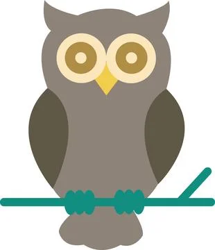 Wise owl bird sitting on branch Stock Illustration