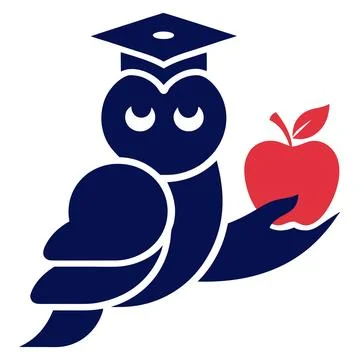 Wise owl with graduation cap holding red apple vector Stock Illustration
