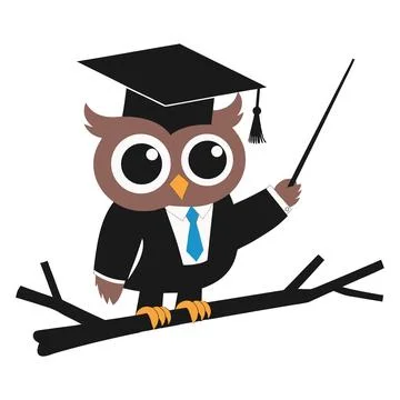 Wise owl professor with graduation cap on tree branch vector Stock-Illustration