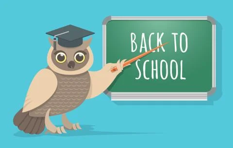 Wise owl at the school board Illustrazione stock