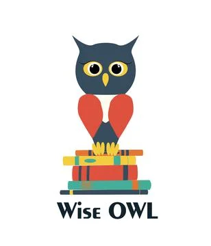 Wise owl on a stack of books. Vector owl characters, learning concept. Back to Stock Illustration