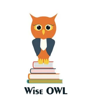 Wise owl on a stack of books. Vector owl characters, learning concept. Back to Illustrazione stock