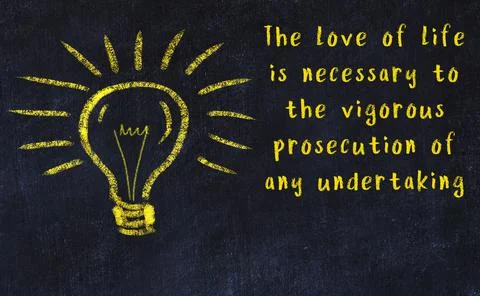 Wise quotation and a chalk drawing of a bulb on black chalkboard Stock Photos