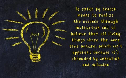 Wise quotation and a chalk drawing of a bulb on black chalkboard 库存照片