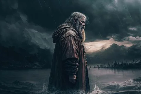 Wise Sorcerer Soaking In Cold Water Thinking About Life Advanced Technology Stock Illustration