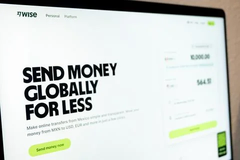 Wise website displaying global money trans.. Stock Photos